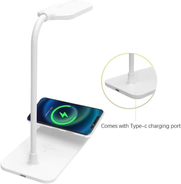Desk Lamp/Table Lamp with Wireless Charging & USB – Dimmable Night Light LED Lamp for Bedside Table, Reading & Gaming