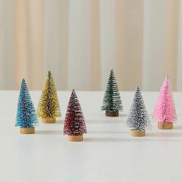 Färgglatt 10 cm glitter mini cederträ julgran, 4-pack julbordsdekorationer