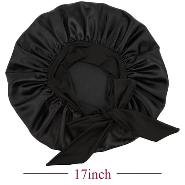 Satin Bonnet Silke Bonnet Hår Bonnet (Sort) Jumbo Størrelse til