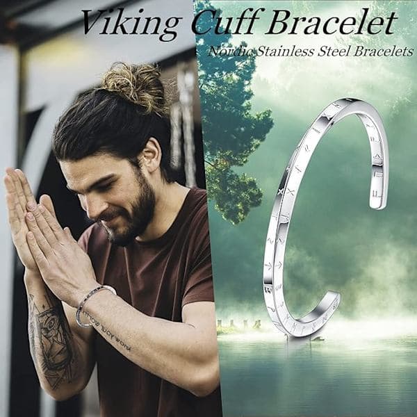 2 stk. Viking Mobius armbånd i rustfrit stål til mænd, nordisk amulet armbånd, sølv/sort stift armbånd