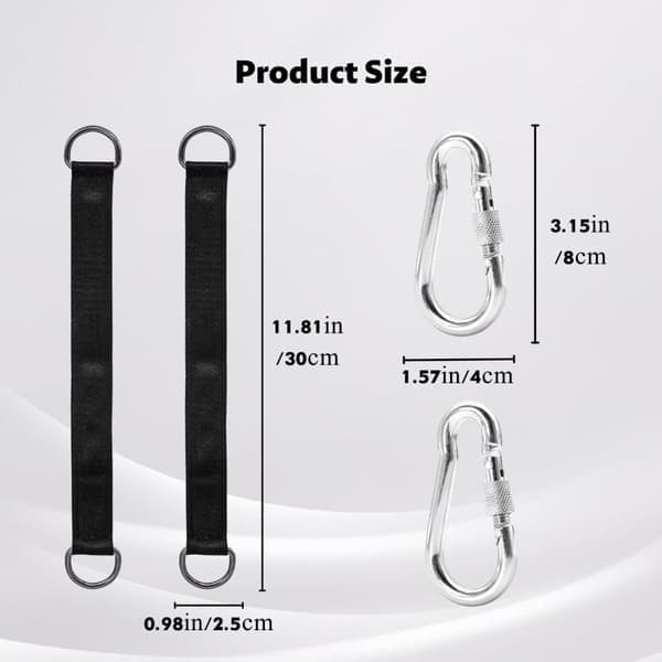 Utemøbler - Rivfast nylonrem for husker - 30 cm med D-ring - 2 stykker (svart)
