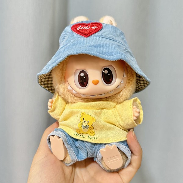 [HH] Söta Mini PVC Plyschdockors Kläder Outfit Tillbehör Labubu Idol Dockor Overall Hatt Kläder Inspirerade Japan Barnpresent 17cm 6