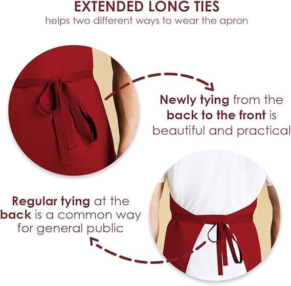 Kitchen Apron For Men & Women - 100% Polyester With Extra Long Ties