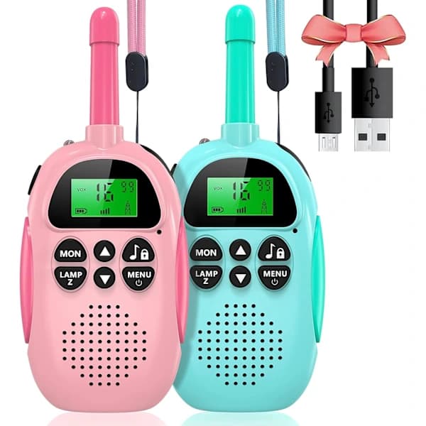 Rechargeable Walkie Talkies Long Range, 16 Channels, with Backlit LCD Display VOX Function, for Girls Boys 3-12 Years Old