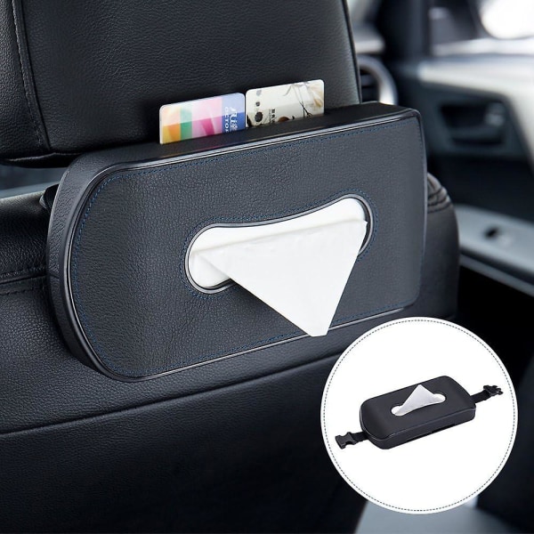 Mr.Ho Black Leather Car Back Seat Headrest Hanging Tissue Holder Case Mount, Multi-use Car Tissue Paper Holder with One Tissue Refill for Car