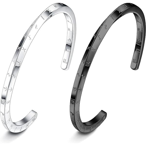 2 stk. Viking Mobius armbånd i rustfrit stål til mænd, nordisk amulet armbånd, sølv/sort stift armbånd