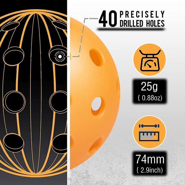 Pickleballbollar, Pickleballbollar för utomhusbruk, 40 hål Pickleballbollar för utomhusbruk USAPA-godkända Pickleballbollar 6/8-pack