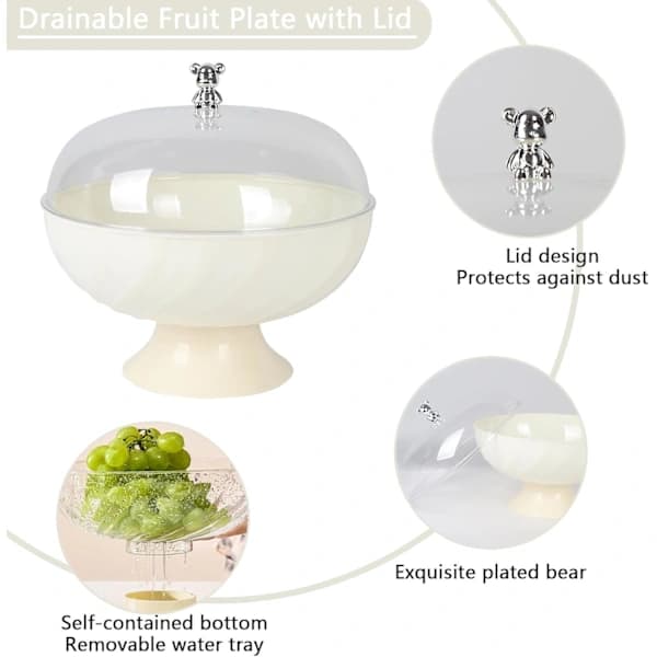 HA~Fruit Basket for Kitchen Counter, Clear Fruit Bowl with Lid, Fruit Display for Party Wedding Vegetables