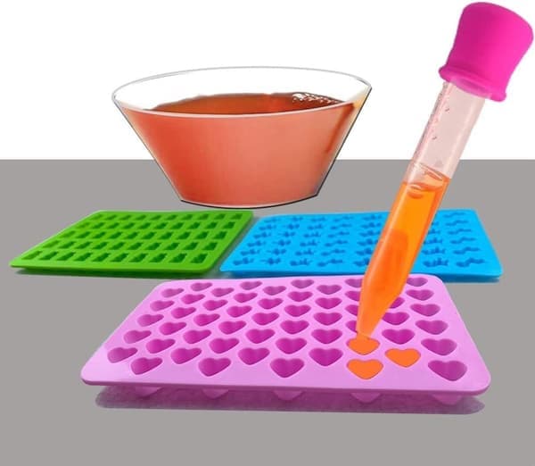 Slikkeforme - 5 dele gør-det-selv forme med 2 pipetter - Silikoneform til slik, gelé, chokolade