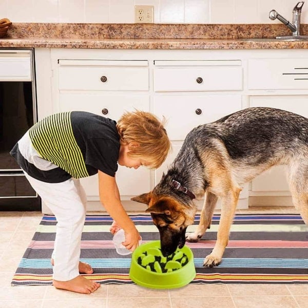 /HA/Halkfri gummimatare för hund/katt/långsam matning, fodermatare, husdjursskål, matskål, hundskål, matare, anti-spray (grön)