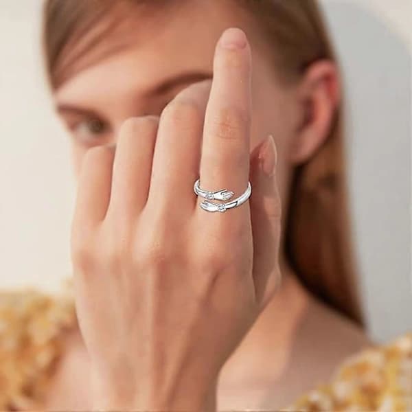 Sølv Klem Ring for Kvinner Åpen Ring Justerbar Hender Ring Klem Ring Smykker for Menn Kvinner Par Jubileum