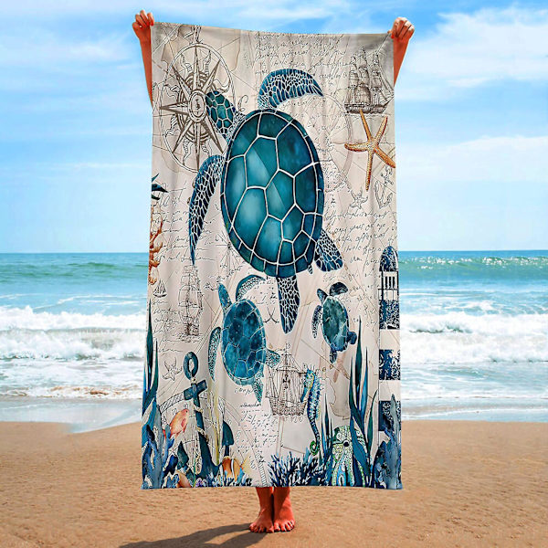 Sommar Unisex Ocean Life Turtle Ultra-Fine Fiber Strand Simning Multifunktionell Snabbtorkande Absorberande Reshandduk 80*160cm.