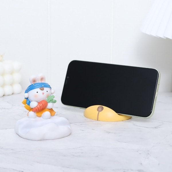 /HA/2 Skrivebordsdekorasjoner mobiltelefonholder harpiks kreativ tegneserie kanin late studenter ser på TV-programmer phablet telefonholder 7,5*7*7cm