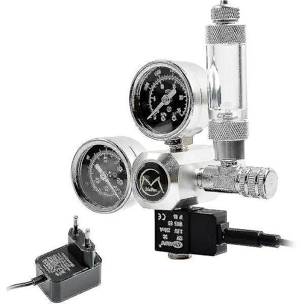 /HA/ Akvarium CO2-regulator med 12V-adapter, tryckreducerare för akvarium, dubbel tryckmätare inklusive bubbelräknare och backventil, W21.8-gränssnitt