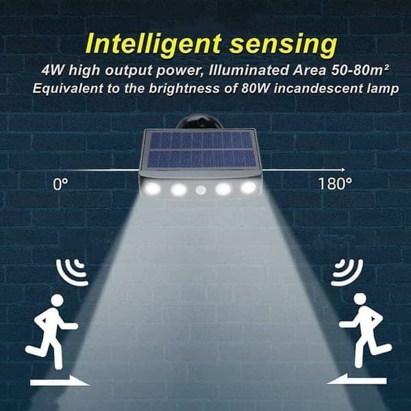 Solar Motion Sensor Light - Waterproof LED Wall Light with Cool White Light, IP65, Black for Outdoor Use
