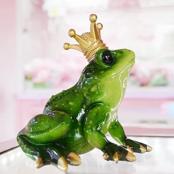 Groda Prins med Krone Ornament Samleobjekt Søt Figurin Groda Sittende Skulptur []