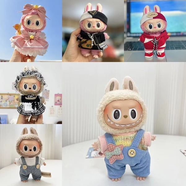 [HH] Söpö Mini Pehmolelu Vaatteet Asu Huppari Iso Hanhi Dinosaurus Mehiläinen Hai Peura Korea Kpop Exo POP Mart Labubu Idol Nuket Vaatteet 17 cm 3