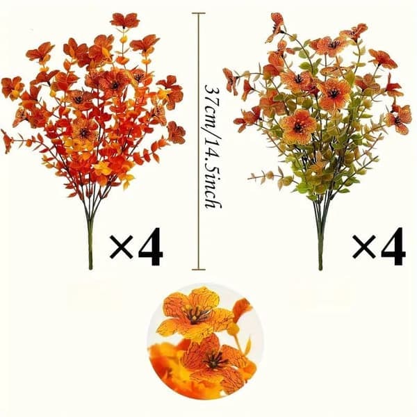 8 stk. Kunstige Blomster Efterårsdekoration, UV-resistente, Orange & Gule Margueritter til Haveudsmykning