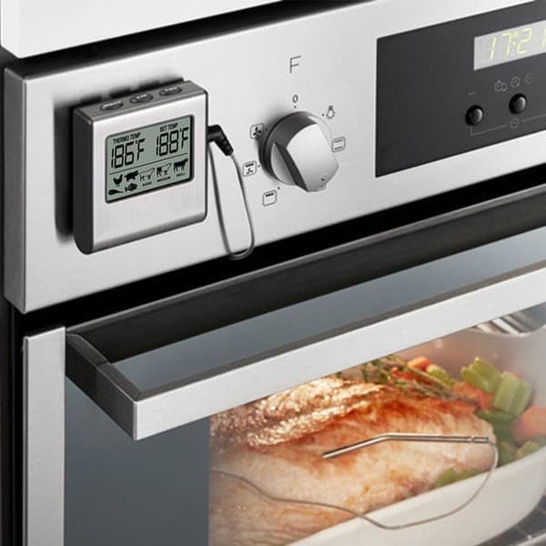 Digitalt ovntermometer / stegetermometer med timer og lydsignal – LCD kødtermometer til grill, ovn og rygning