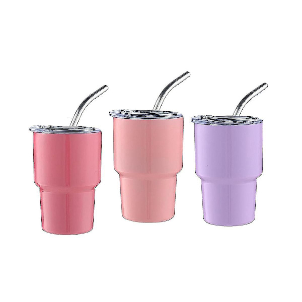 3-pack Mini Tumbler Shot Glass Med Sugrör & Lock, Mini Tumbler Koppar, Dubbelväggiga Tumbler Shot Glas