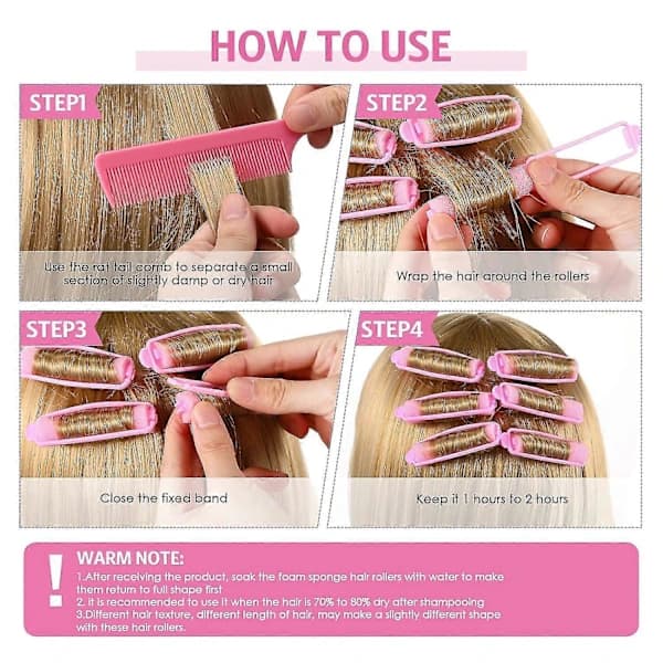 HA~43 Dele Skum Svamp Hårruller Sæt, Bløde Sovende Hår Curlers 1,5 cm Fleksible Hårstyling Svamp Curlers Og Rustfrit Stål (pink)