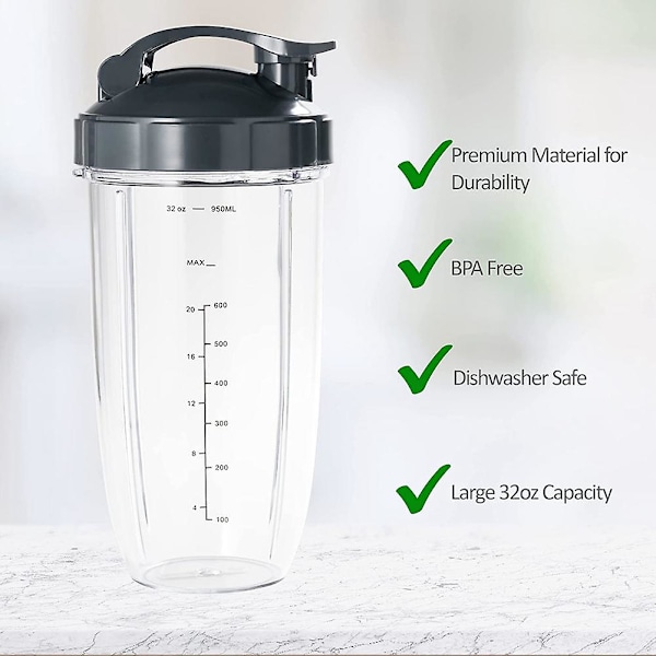 7-delars Set med Blenderkoppar & Blad Ersättning 32oz Stor Kopp Kompatibel med 600w/900w Blender