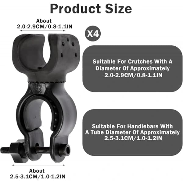 HA-4 stk. krykkeholder, stokkeholder, rullestolstilbehør til 2,2 til 3 cm rør, tilbehør til rullestol
