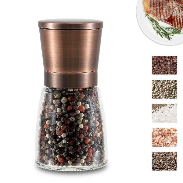 Premium Salt And Pepper Grinder Set - Best Copper Stainless Steel Mill - 6 Oz