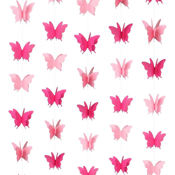 Sommerfugl hængende guirlande 3D papir bunting banner fest dekorationer bryllup baby shower hjem indretning pink 4 pakke, 110 tommer lang hver