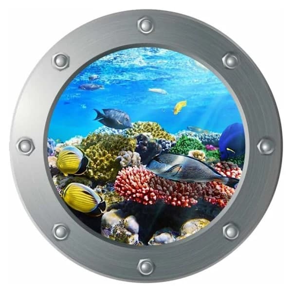 Vedenalainen ikkuna sukellusvene Ocean World 3D seinätarra
