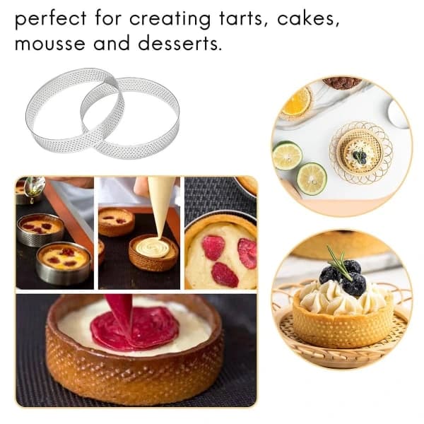 HA-10 stk. runde kageforme med hul i rustfrit stål til frugttærte, quiche, kagemousse, bageform til køkken