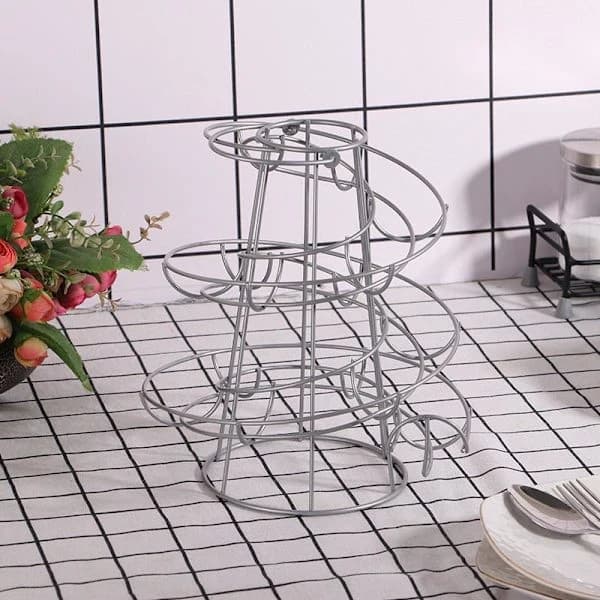 Eggedispenser, eggspiral i rustfritt stål, spiraldesign, eggstativ for ca. 30-36 egg, svart