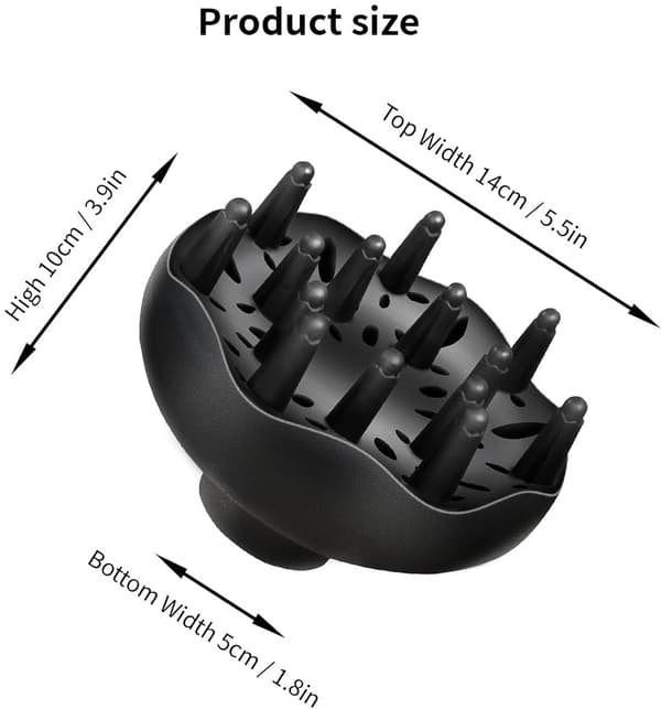 Hår diffuser til krøllet og naturligt bølget hår, tilføjer volumen, hurtig snap-on, passer til 4,3-5,3 cm hårtørrere, sort