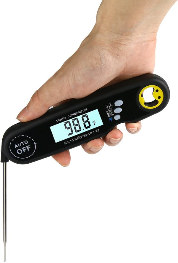 Digitalt Kødtermometer, Øjeblikkelig Aflæsning Vandtæt Madtermometer Med Baggrundsbelyst LCD, Til Køkkenmadlavning, Sort, 16,5 X 4,2 X 2 Cm