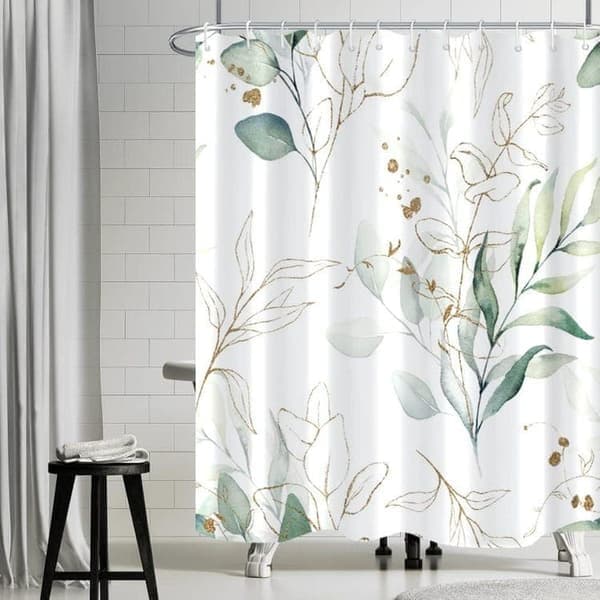 Dusjforheng med eukalyptusblader – 180x180 cm, tekstil i polyester, muggbestandig og vannavvisende