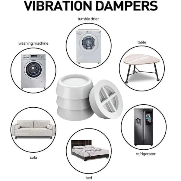Anti-vibrationsdynor för tvättmaskiner, 1-pack, svart, BULLER- OCH RÖRELSEREDUKTION ENKEL INSTALLATION 4 st