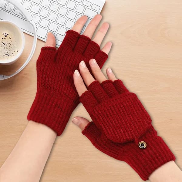 Handsker til kvinder Vinterstrikkede konvertible fingerløse handsker Uldhandsker Termiske handsker Unisex