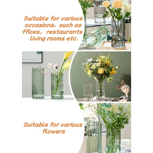 HA~Hög Glasvas för Blomvas Tjock Stor Cylindervas Heminredning Grön 12x30cm