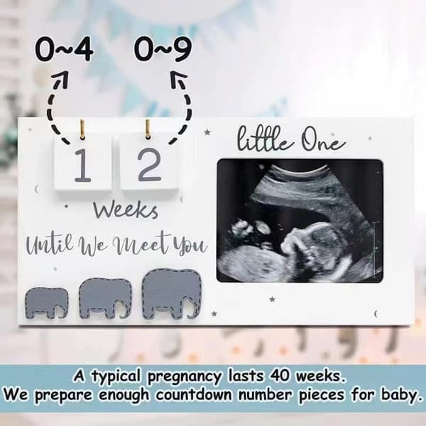 Ultrasound Frame with Birthday Countdown - Elephant Design - Perfect Gift for Expectant Parents - Pregnancy Keepsake