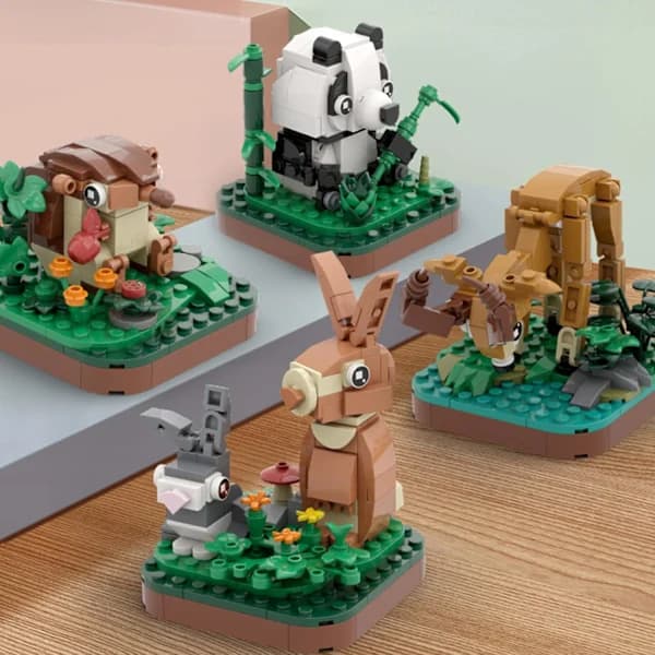 HA~Mini Djur Byggsats, Landdjur-tema Samling Byggstenar Leksak (Panda)