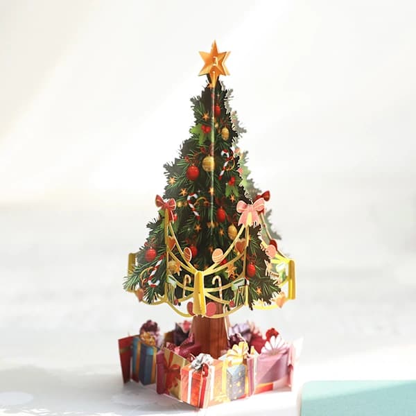 HA~Julgran Pop Up Julkort, 3D Popup Grattiskort för Vinter, Jul, Helg, Julklapp, Alla Tillfällen