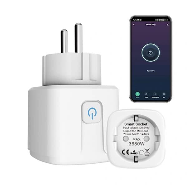Smartplugg 16A, 3680W Smartplugg Fjernkontroll med Stemmestyring, Smart Intelligent Plugg med Strømforbruk