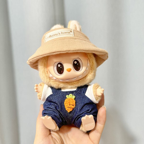 [HH] Söta Mini PVC Plyschdockors Kläder Outfit Tillbehör Labubu Idol Dockor Overall Hatt Kläder Inspirerade Japan Barnpresent 17cm 10