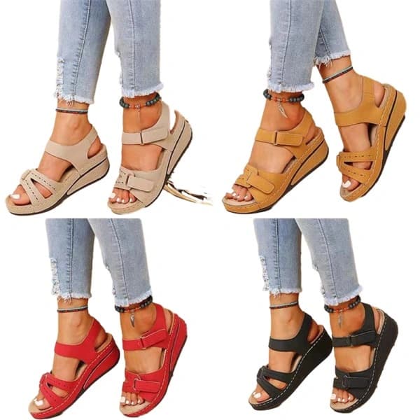 Orthopedic Open Toe Wedge Sandals for Women, Black, Size 40