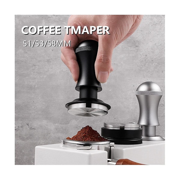 58mm Espresso Tamper, Premium Baristaverktøy Tamper Med Fjær, Rustfritt Stål Flat Bunn Svart