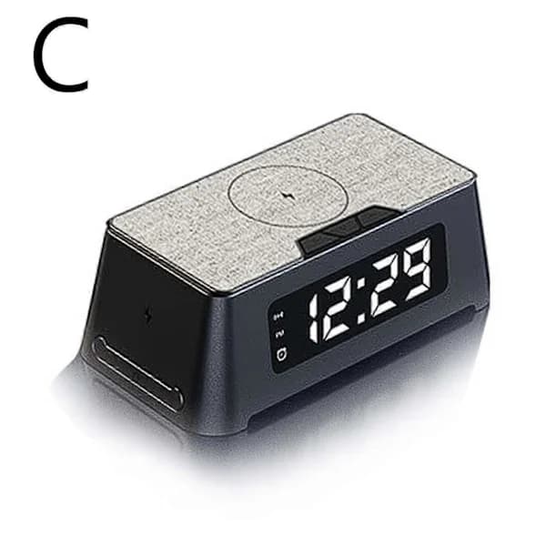 HA-4 i 1 Digital Skrivebords-Alarmklokke-Termometer-Qi-Trådløs-Lader For Iphone dt FP Hemp grain panel