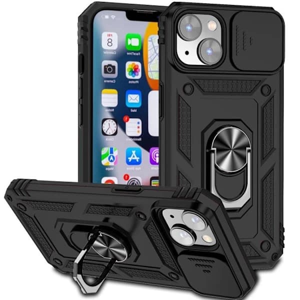 iPhone 14 Plus, deksel, ringholder, støtte, svart