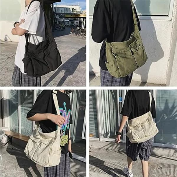 Naisten kangaskassi - Suuri crossbody-laukku matkoille - Useita taskuja