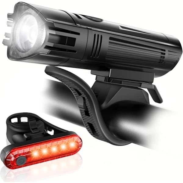 Superlys USB Oppladbart Sykkellyktsett, Kraftig Frontlykt og Baklykt, 4 Lysmoduser, Enkel