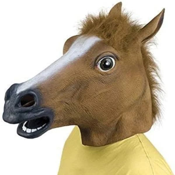 HA~Gummimask med hästhuvud Brun, Latex Gummimask Hästhuvud Kostym Gangnam Style Dans (Brun)